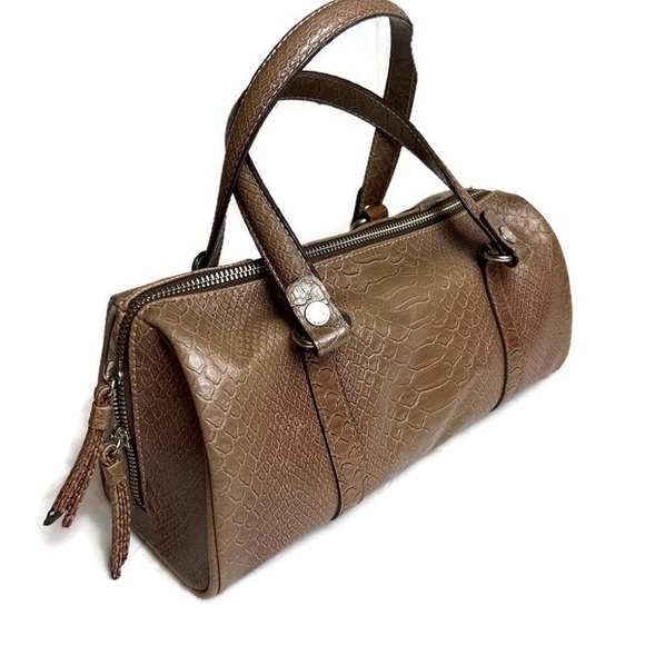 Vintage LIZ CLAIBORNE Brown Faux Croc PVC Satchel Baguette Purse Handbag - Picture 6 of 7